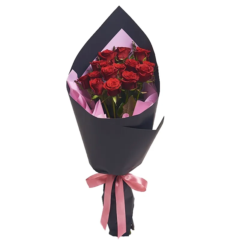 Композиция из 15 алых роз премиум